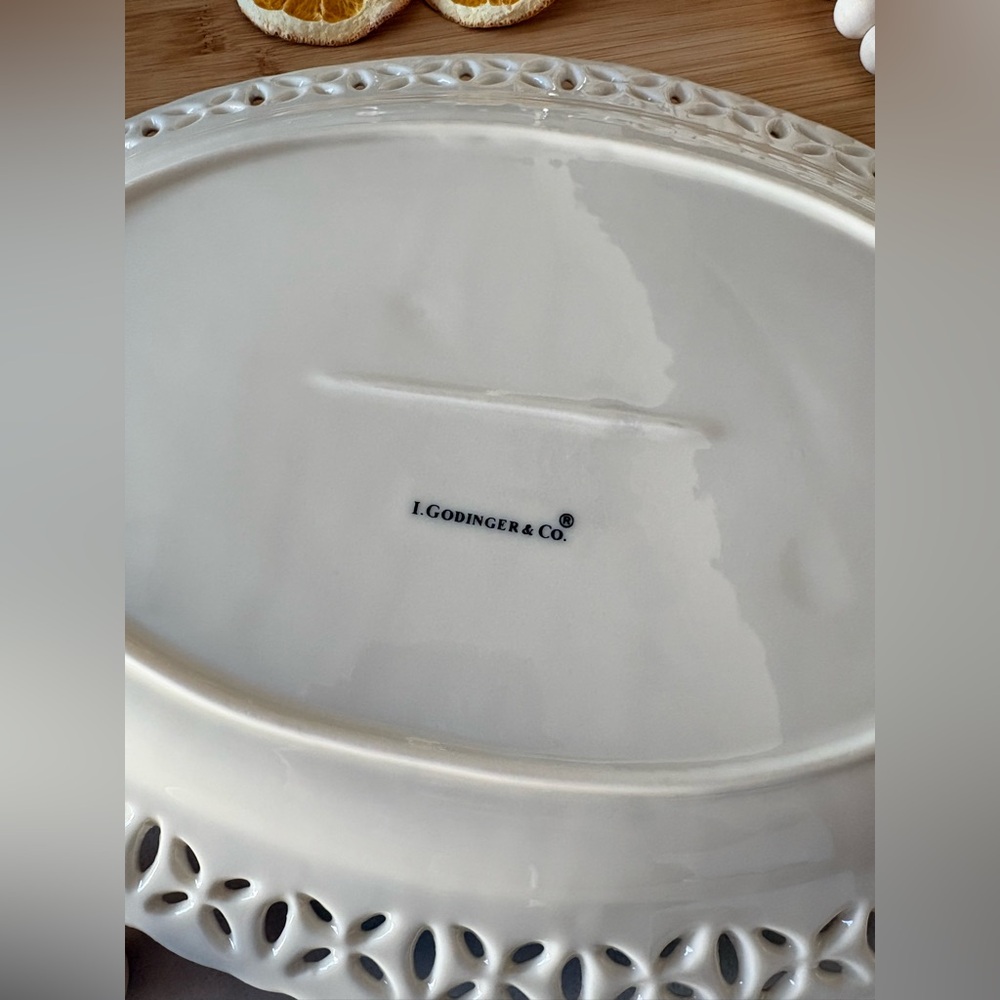Godinger Regal Cream Pierced Oval Platter | Porcelain Statement Serveware | 14” - Picture 17 of 17